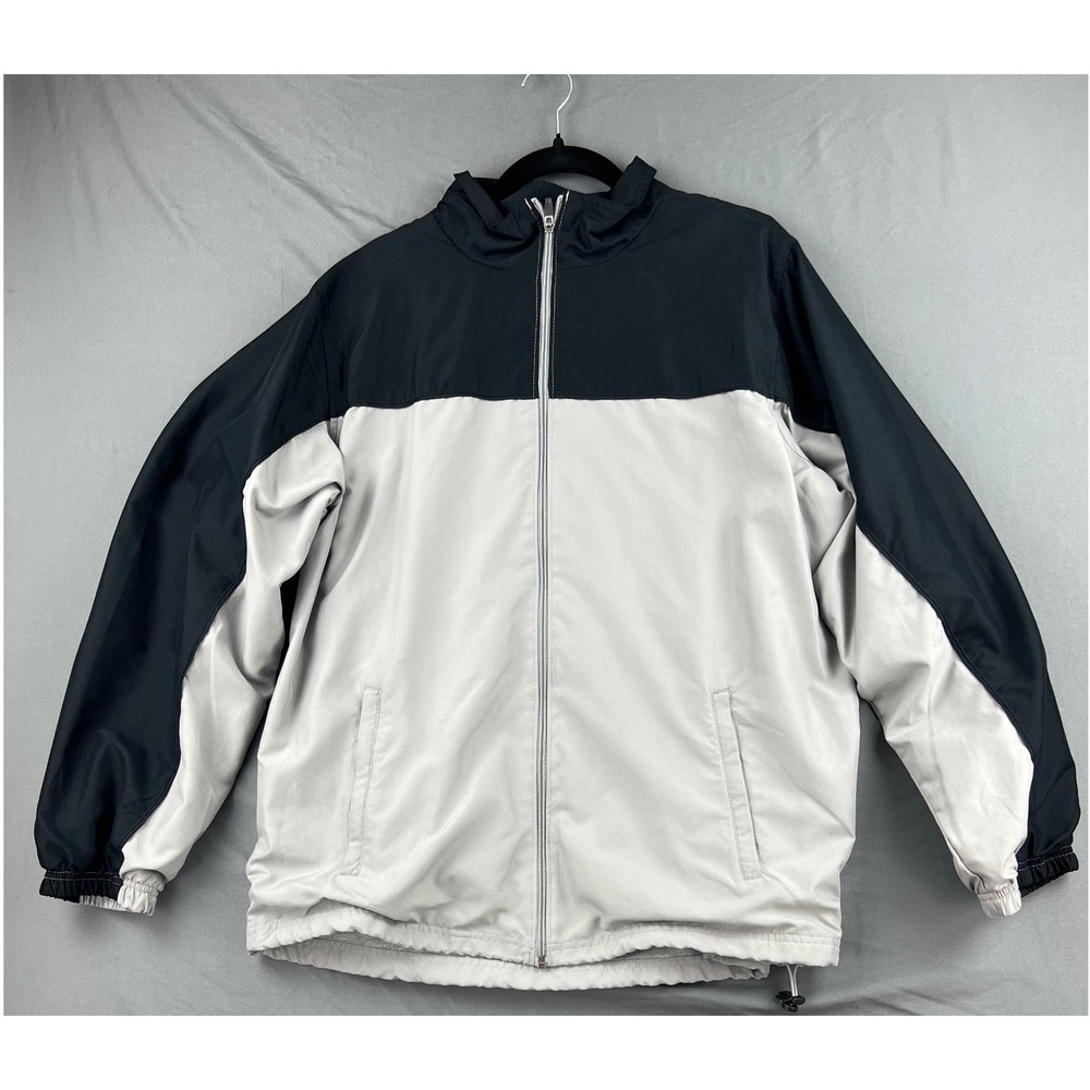 Tek Gear Windbreaker Jacket Mens Large Colorblock Black Gray Full Zip L Good